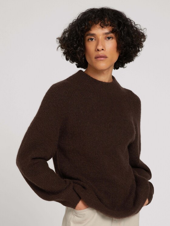 Stehkragen Pullover mit Raglanärmeln - Frauen - java dark brown melange Stehkragen Pullover mit Raglanärmeln - Frauen - java dark brown melange - 1 - TOM TAILOR