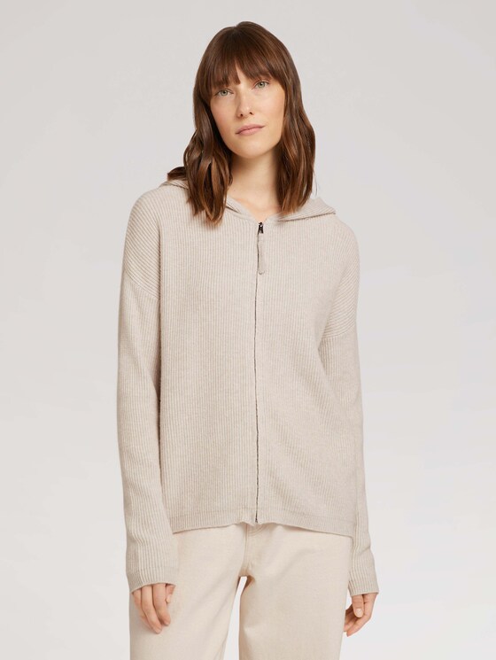 Strickjacke mit Kapuze - Frauen - cold beige melange Strickjacke mit Kapuze - Frauen - cold beige melange - 1 - TOM TAILOR