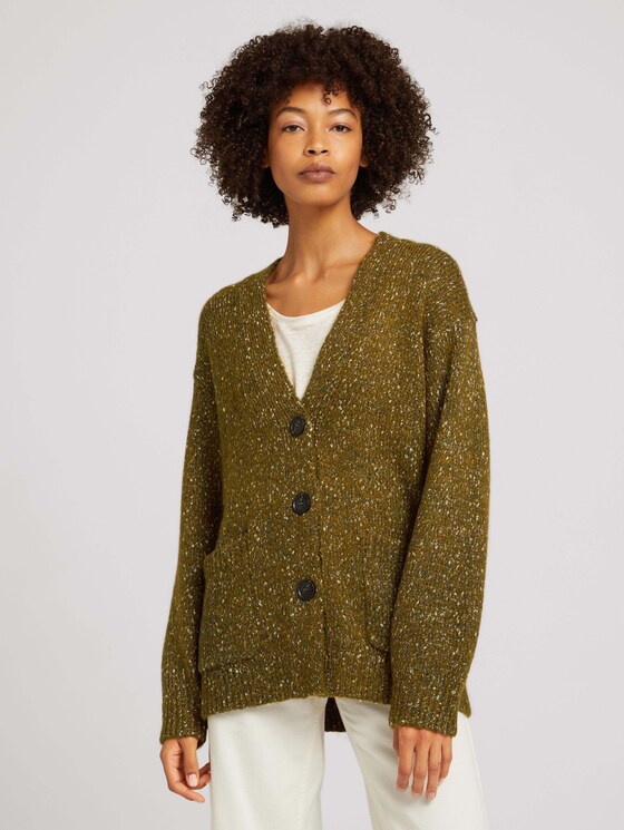 Melierter Cardigan mit recyceltem Polyester - Frauen - khaki olive melange Melierter Cardigan mit recyceltem Polyester - Frauen - khaki olive melange - 1 - TOM TAILOR