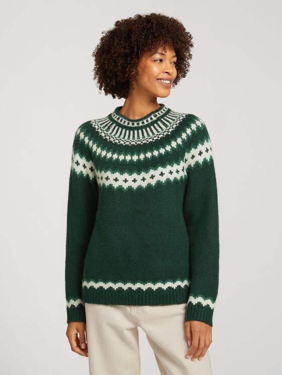 Gemusterter Strickpullover - Frauen - dark pine green melange Gemusterter Strickpullover - Frauen - dark pine green melange - 1 - TOM TAILOR