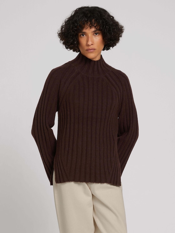 Melierter Pullover mit Seitenschlitzen - Frauen - java dark brown melange Melierter Pullover mit Seitenschlitzen - Frauen - java dark brown melange - 5 - TOM TAILOR