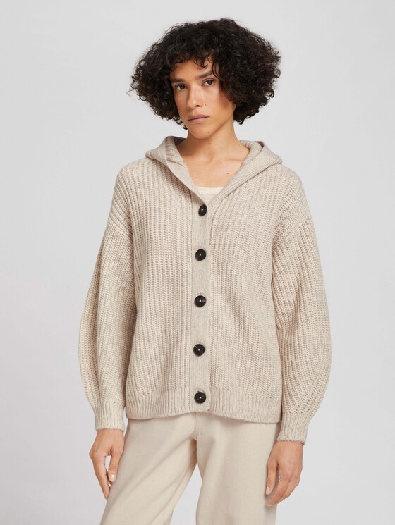 Kurzer Cardigan mit Kapuze - Frauen - cold beige melange Kurzer Cardigan mit Kapuze - Frauen - cold beige melange - 1 - TOM TAILOR