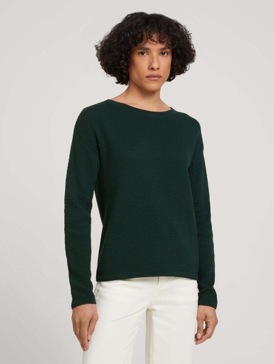 Strukturierter Pullover mit Bio-Baumwolle - Frauen - dark pine green Strukturierter Pullover mit Bio-Baumwolle - Frauen - dark pine green - 1 - TOM TAILOR