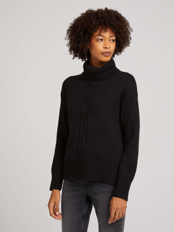 Rollkragenpullover mit Zopfmuster - Frauen - deep black Rollkragenpullover mit Zopfmuster - Frauen - deep black - 1 - TOM TAILOR