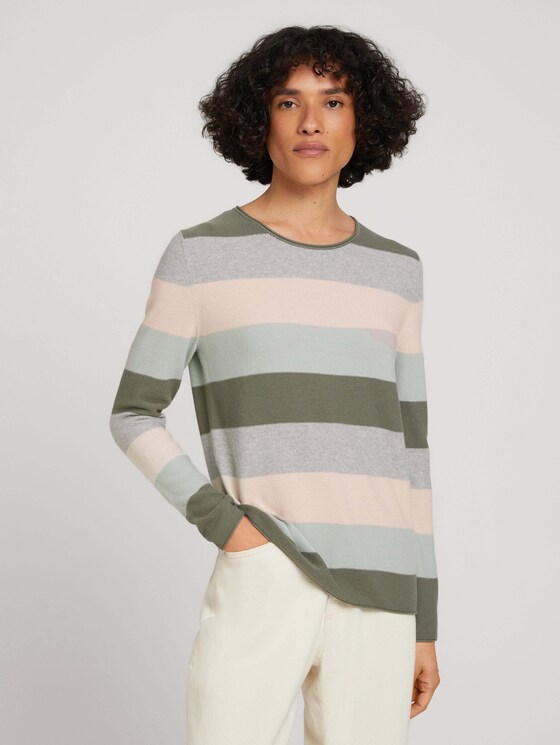 Gestreifter Pullover - Frauen - green colorblock stripe Gestreifter Pullover - Frauen - green colorblock stripe - 1 - TOM TAILOR