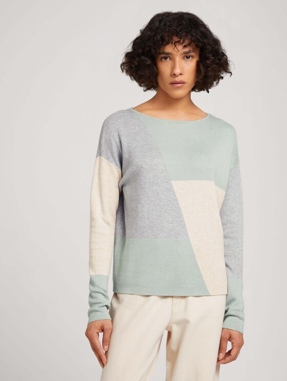 Pullover im Color Blocking - Frauen - green beige grey color block Pullover im Color Blocking - Frauen - green beige grey color block - 1 - TOM TAILOR