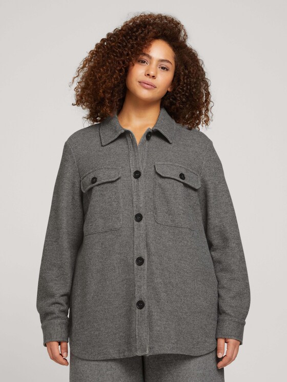 Curvy - textured shirt with a chest pocket - Women - asphalt grey melange Curvy - textured shirt with a chest pocket - Women - asphalt grey melange - 1 - My True Me