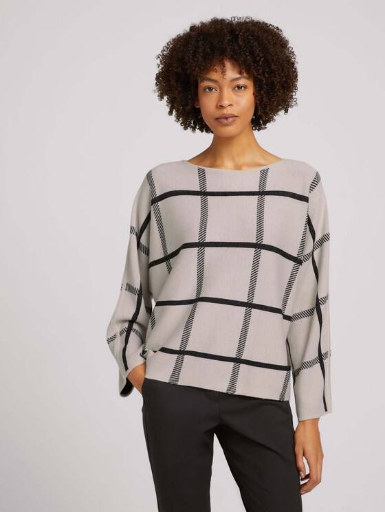 Pullover mit Fledermausärmeln - Frauen - cold beige bold check Pullover mit Fledermausärmeln - Frauen - cold beige bold check - 1 - Mine to five
