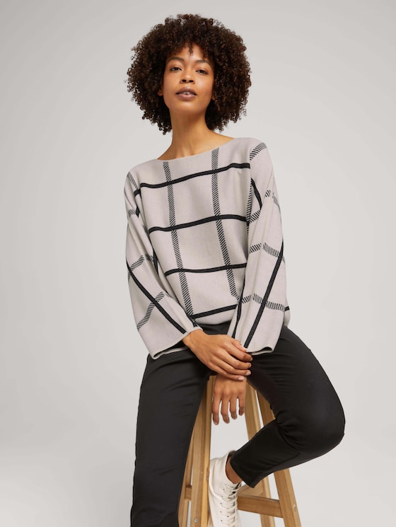 Pullover mit Fledermausärmeln - Frauen - cold beige bold check Pullover mit Fledermausärmeln - Frauen - cold beige bold check - 5 - Mine to five