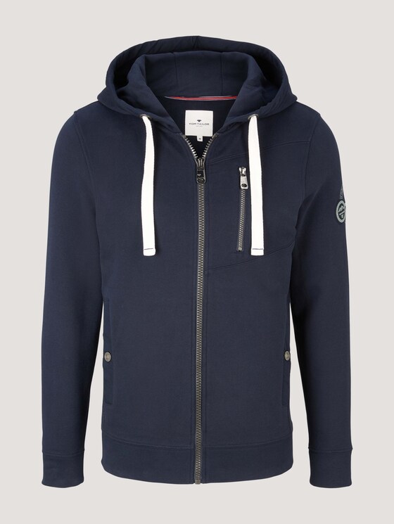 Sweatshirt jacket with a hood and drawstring - Men - Sky Captain Blue Sweatshirt jacket with a hood and drawstring - Men - Sky Captain Blue - 7 - TOM TAILOR