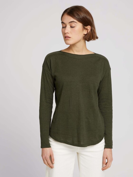 Pullover mit U-Boot Ausschnitt - Frauen - Golden Olive Green Melange Pullover mit U-Boot Ausschnitt - Frauen - Golden Olive Green Melange - 1 - TOM TAILOR Denim