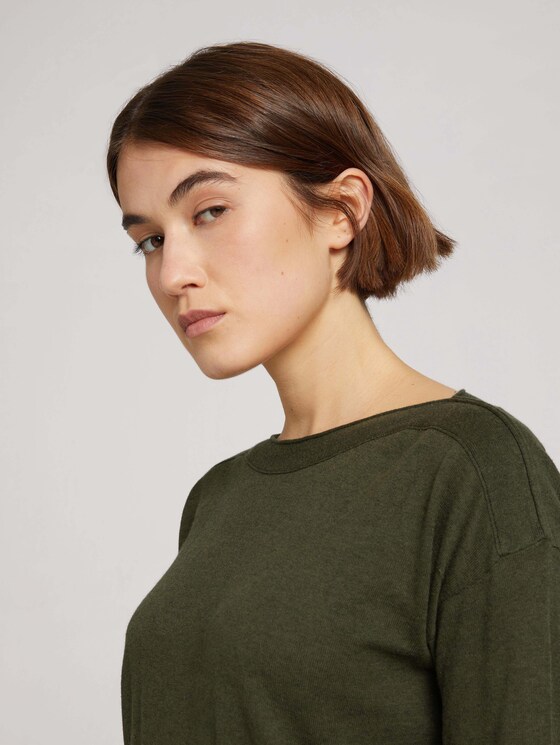 Pullover mit U-Boot Ausschnitt - Frauen - Golden Olive Green Melange Pullover mit U-Boot Ausschnitt - Frauen - Golden Olive Green Melange - 9 - TOM TAILOR Denim