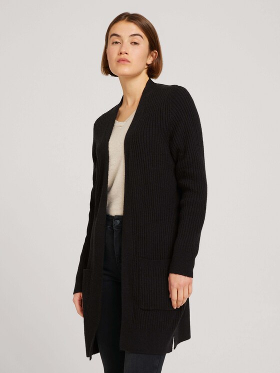 Langer Cardigan aus recyceltem Polyester - Frauen - deep black Langer Cardigan aus recyceltem Polyester - Frauen - deep black - 1 - TOM TAILOR Denim