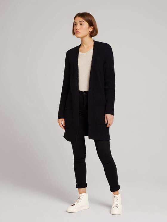 Langer Cardigan aus recyceltem Polyester - Frauen - deep black Langer Cardigan aus recyceltem Polyester - Frauen - deep black - 3 - TOM TAILOR Denim