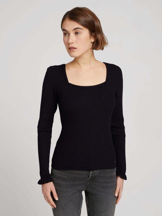 Gerippter Pullover aus nachhaltiger Viskose - Frauen - deep black Gerippter Pullover aus nachhaltiger Viskose - Frauen - deep black - 1 - TOM TAILOR Denim