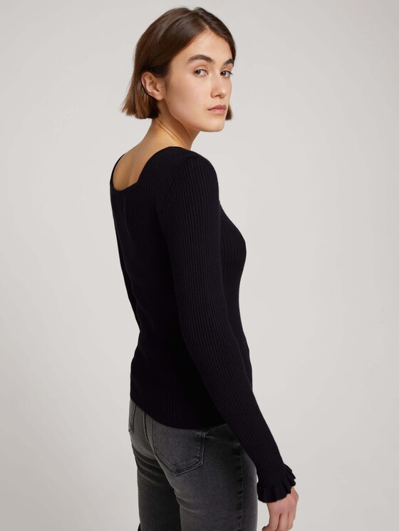 Gerippter Pullover aus nachhaltiger Viskose - Frauen - deep black Gerippter Pullover aus nachhaltiger Viskose - Frauen - deep black - 5 - TOM TAILOR Denim