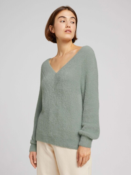 Strickpullover mit V-Ausschnitt - Frauen - soft greyish green Strickpullover mit V-Ausschnitt - Frauen - soft greyish green - 1 - TOM TAILOR Denim