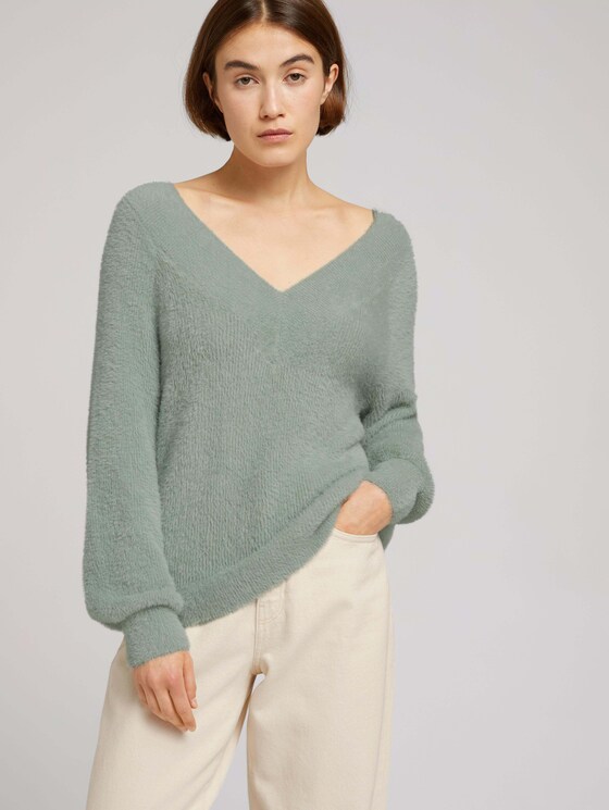 Strickpullover mit V-Ausschnitt - Frauen - soft greyish green Strickpullover mit V-Ausschnitt - Frauen - soft greyish green - 5 - TOM TAILOR Denim