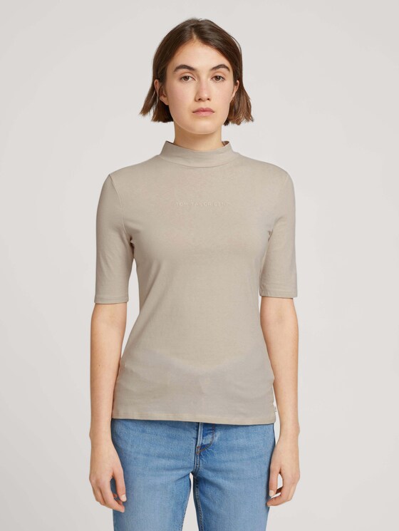 T-Shirt mit Stehkragen - Frauen - cold beige T-Shirt mit Stehkragen - Frauen - cold beige - 1 - TOM TAILOR Denim