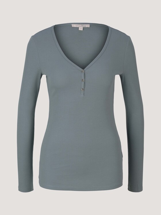Long-sleeved shirt with a V-neckline made of sustainable cotton - Women - grey mint Long-sleeved shirt with a V-neckline made of sustainable cotton - Women - grey mint - 7 - TOM TAILOR Denim
