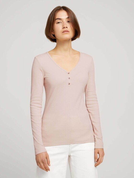 Langarmshirt mit V-Ausschnitt - Frauen - cold beige Langarmshirt mit V-Ausschnitt - Frauen - cold beige - 1 - TOM TAILOR Denim