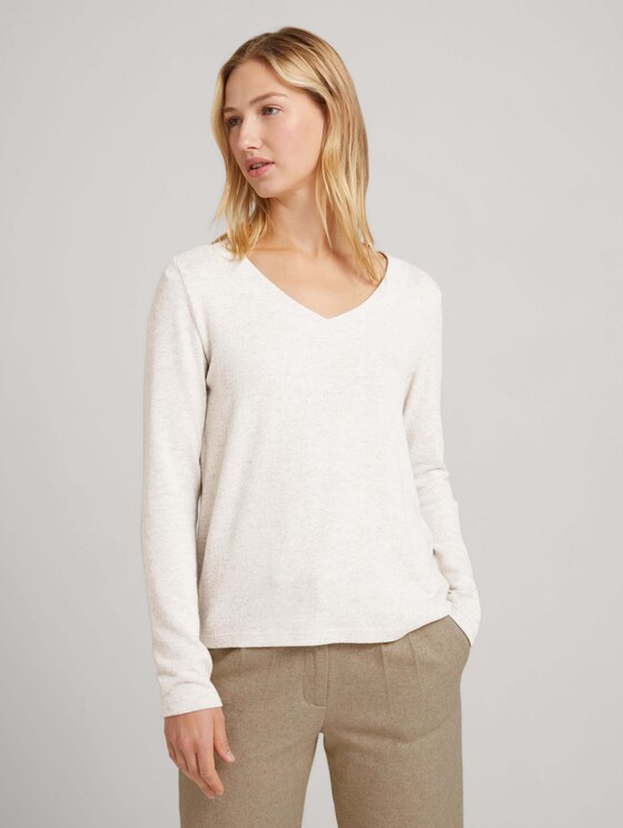 Langarmshirt mit V-Ausschnitt - Frauen - cold beige melange Langarmshirt mit V-Ausschnitt - Frauen - cold beige melange - 1 - TOM TAILOR Denim