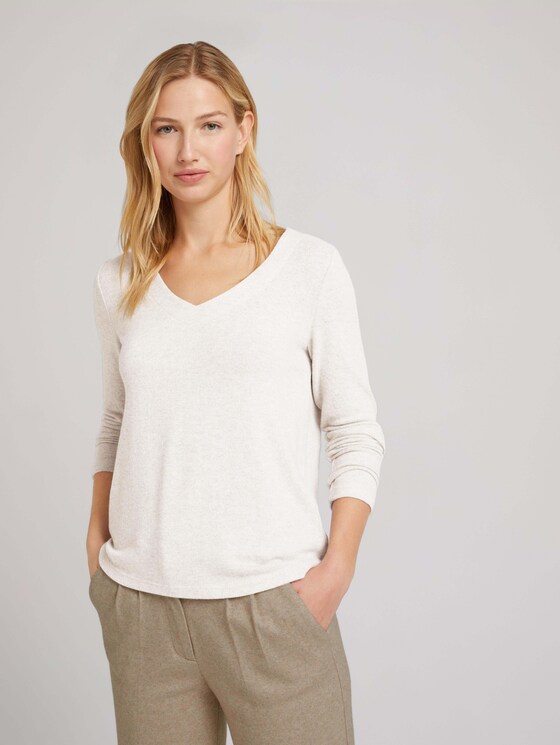 Langarmshirt mit V-Ausschnitt - Frauen - cold beige melange Langarmshirt mit V-Ausschnitt - Frauen - cold beige melange - 5 - TOM TAILOR Denim