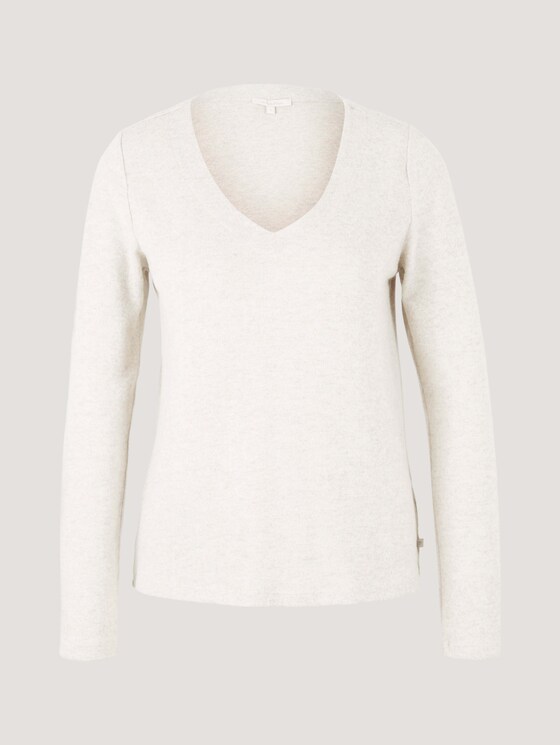 Langarmshirt mit V-Ausschnitt - Frauen - cold beige melange Langarmshirt mit V-Ausschnitt - Frauen - cold beige melange - 7 - TOM TAILOR Denim