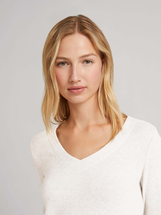 Langarmshirt mit V-Ausschnitt - Frauen - cold beige melange Langarmshirt mit V-Ausschnitt - Frauen - cold beige melange - 9 - TOM TAILOR Denim