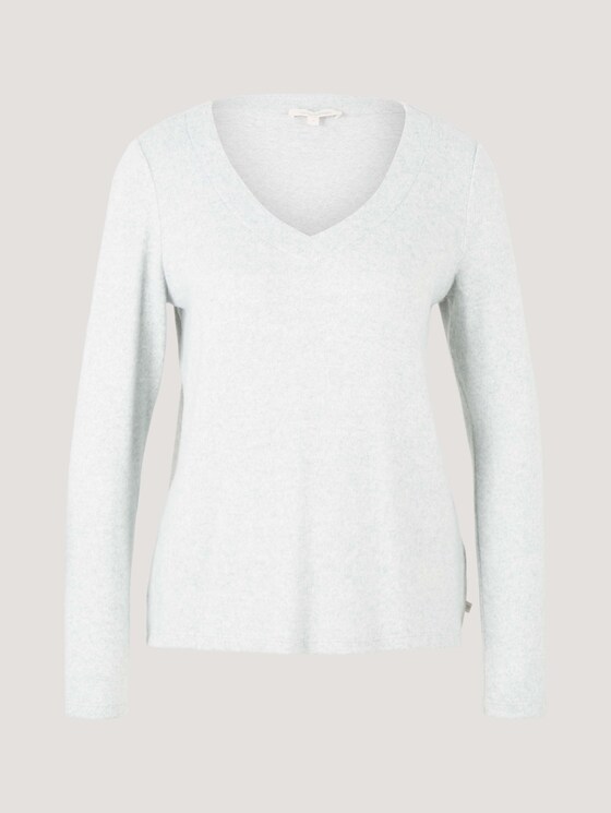 Long-sleeved shirt with a V-neckline - Women - grey mint melange Long-sleeved shirt with a V-neckline - Women - grey mint melange - 7 - TOM TAILOR Denim