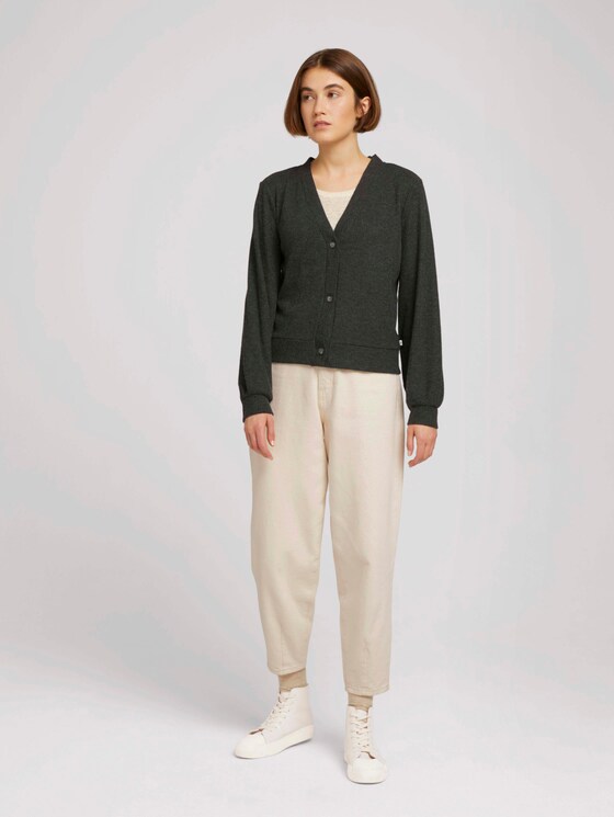 Ribbed cardigan with balloon sleeves - Women - Shale Grey Melange Ribbed cardigan with balloon sleeves - Women - Shale Grey Melange - 3 - TOM TAILOR Denim