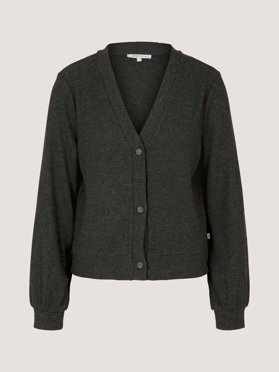 Ribbed cardigan with balloon sleeves - Women - Shale Grey Melange Ribbed cardigan with balloon sleeves - Women - Shale Grey Melange - 7 - TOM TAILOR Denim