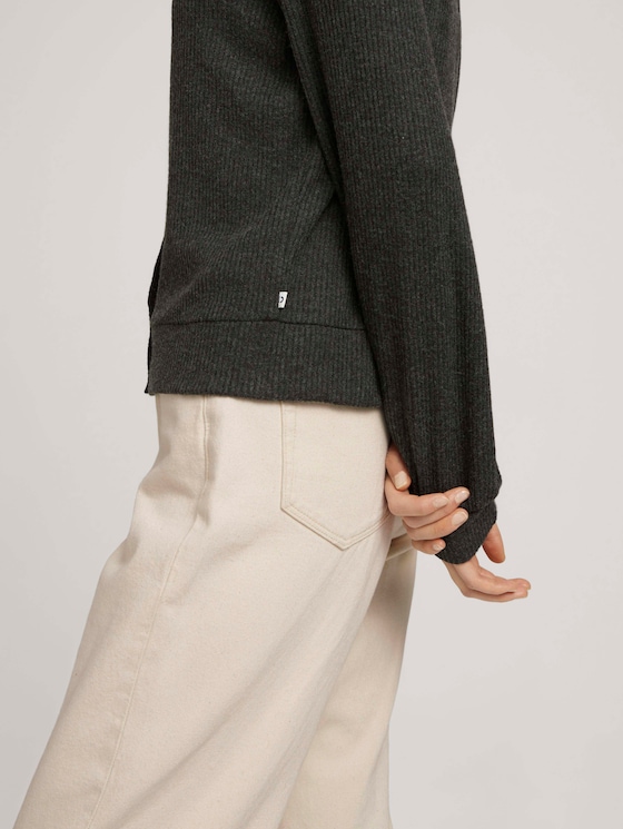 Ribbed cardigan with balloon sleeves - Women - Shale Grey Melange Ribbed cardigan with balloon sleeves - Women - Shale Grey Melange - 9 - TOM TAILOR Denim