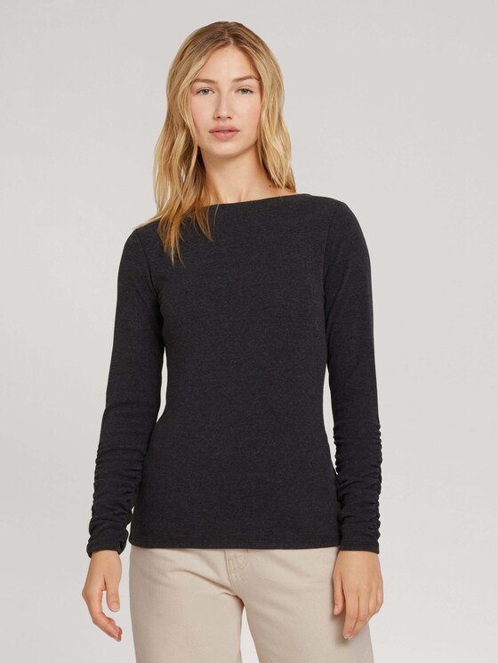 Long-sleeved shirt with a submarine collar - Women - Shale Grey Melange Long-sleeved shirt with a submarine collar - Women - Shale Grey Melange - 1 - TOM TAILOR Denim