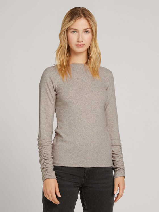 Long-sleeved shirt with a submarine collar - Women - cold beige melange Long-sleeved shirt with a submarine collar - Women - cold beige melange - 1 - TOM TAILOR Denim