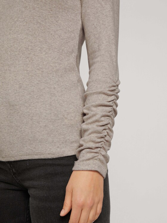 Long-sleeved shirt with a submarine collar - Women - cold beige melange Long-sleeved shirt with a submarine collar - Women - cold beige melange - 9 - TOM TAILOR Denim