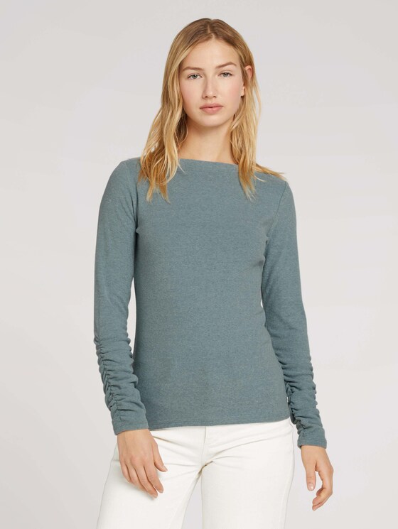 Long-sleeved shirt with a submarine collar - Women - grey mint melange Long-sleeved shirt with a submarine collar - Women - grey mint melange - 1 - TOM TAILOR Denim