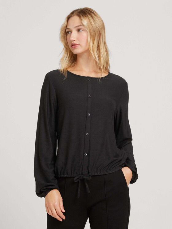 Ballon Bluse mit Knopfleiste und Kordelzug - Frauen - deep black Ballon Bluse mit Knopfleiste und Kordelzug - Frauen - deep black - 1 - TOM TAILOR Denim