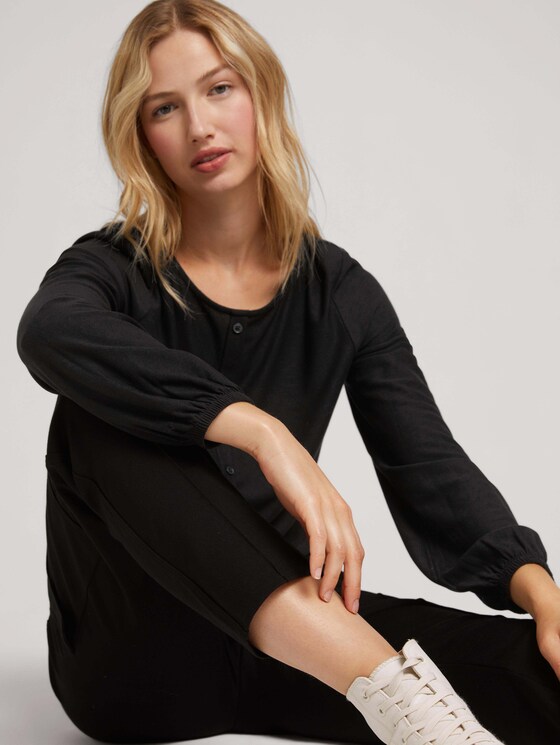 Ballon Bluse mit Knopfleiste und Kordelzug - Frauen - deep black Ballon Bluse mit Knopfleiste und Kordelzug - Frauen - deep black - 9 - TOM TAILOR Denim