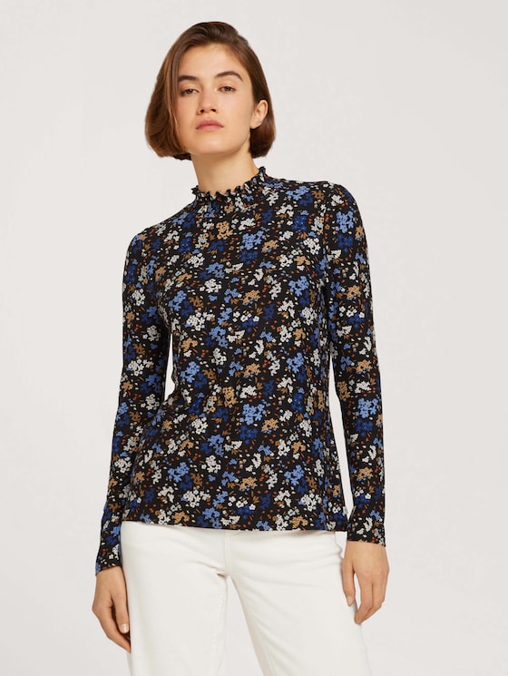 Gemusterte Bluse mit Kragen Detail - Frauen - black blue flower print Gemusterte Bluse mit Kragen Detail - Frauen - black blue flower print - 1 - TOM TAILOR Denim