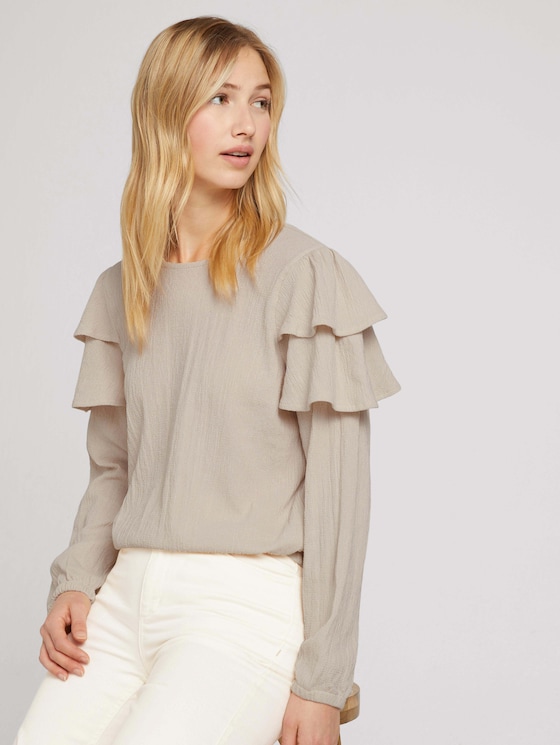 Pullover mit Rüschen - Frauen - cold beige Pullover mit Rüschen - Frauen - cold beige - 5 - TOM TAILOR Denim
