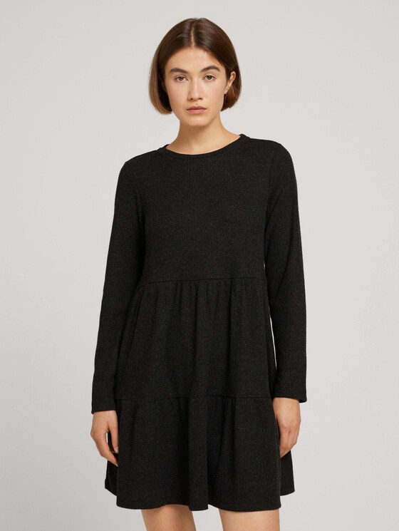 Geripptes Kleid mit Faltenegung - Frauen - Shale Grey Melange Geripptes Kleid mit Faltenegung - Frauen - Shale Grey Melange - 1 - TOM TAILOR Denim