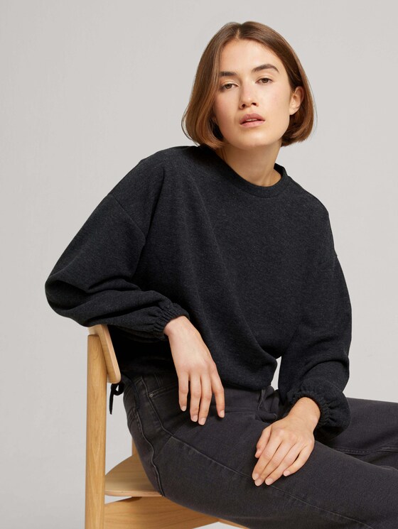Cropped Pullover mit Schleifen - Frauen - Shale Grey Melange Cropped Pullover mit Schleifen - Frauen - Shale Grey Melange - 5 - TOM TAILOR Denim
