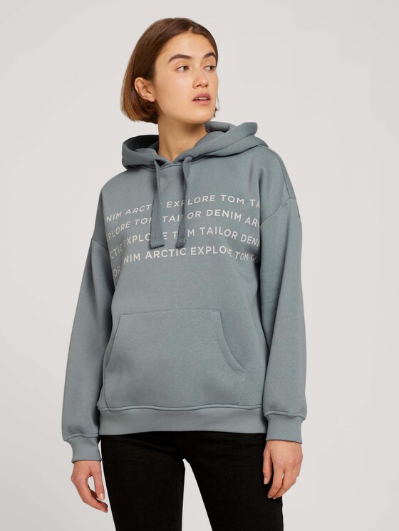 Kapuzenpullover mit Kordelzug und elastischem Bund - Frauen - grey mint Kapuzenpullover mit Kordelzug und elastischem Bund - Frauen - grey mint - 1 - TOM TAILOR Denim