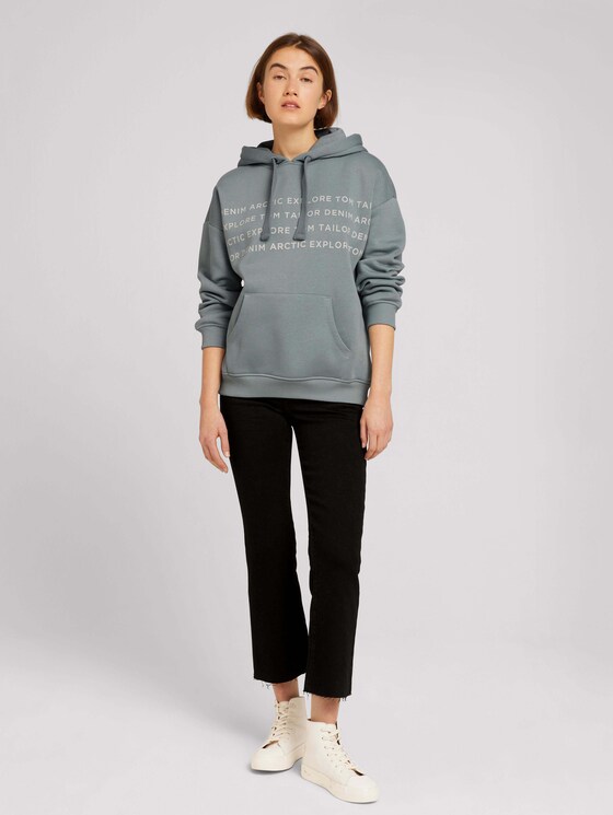 Kapuzenpullover mit Kordelzug und elastischem Bund - Frauen - grey mint Kapuzenpullover mit Kordelzug und elastischem Bund - Frauen - grey mint - 3 - TOM TAILOR Denim