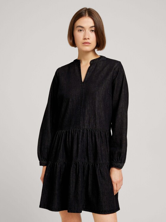 Denim-Blusenkleid mit Volants - Frauen - dark stone black denim Denim-Blusenkleid mit Volants - Frauen - dark stone black denim - 1 - TOM TAILOR Denim