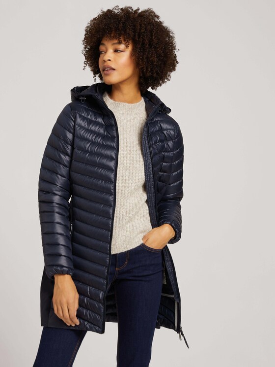 Long quilted jacket with recycled polyester