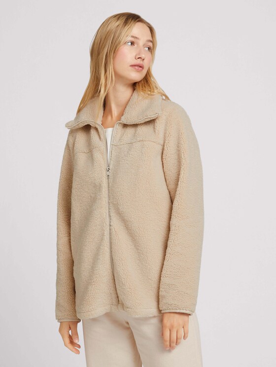 Fell Jacke mit Reißverschluss - Frauen - cold beige Fell Jacke mit Reißverschluss - Frauen - cold beige - 1 - TOM TAILOR Denim