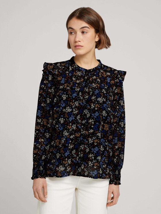 Bluse aus fließenden Chiffon - Frauen - black blue flower print Bluse aus fließenden Chiffon - Frauen - black blue flower print - 1 - TOM TAILOR Denim