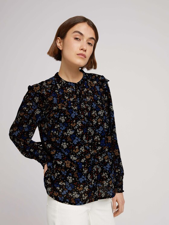 Bluse aus fließenden Chiffon - Frauen - black blue flower print Bluse aus fließenden Chiffon - Frauen - black blue flower print - 5 - TOM TAILOR Denim